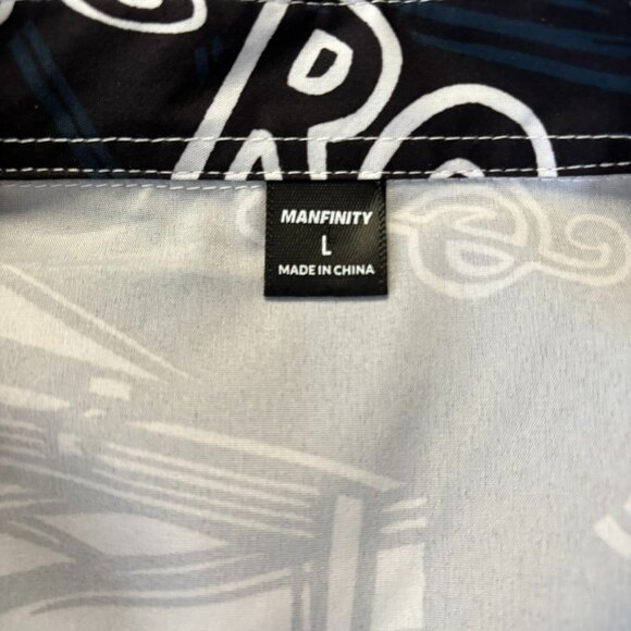 Manfinity Music Themed Button Up Shirt Large Black White Short Sleeve Hawaiian - Picture 6 of 7